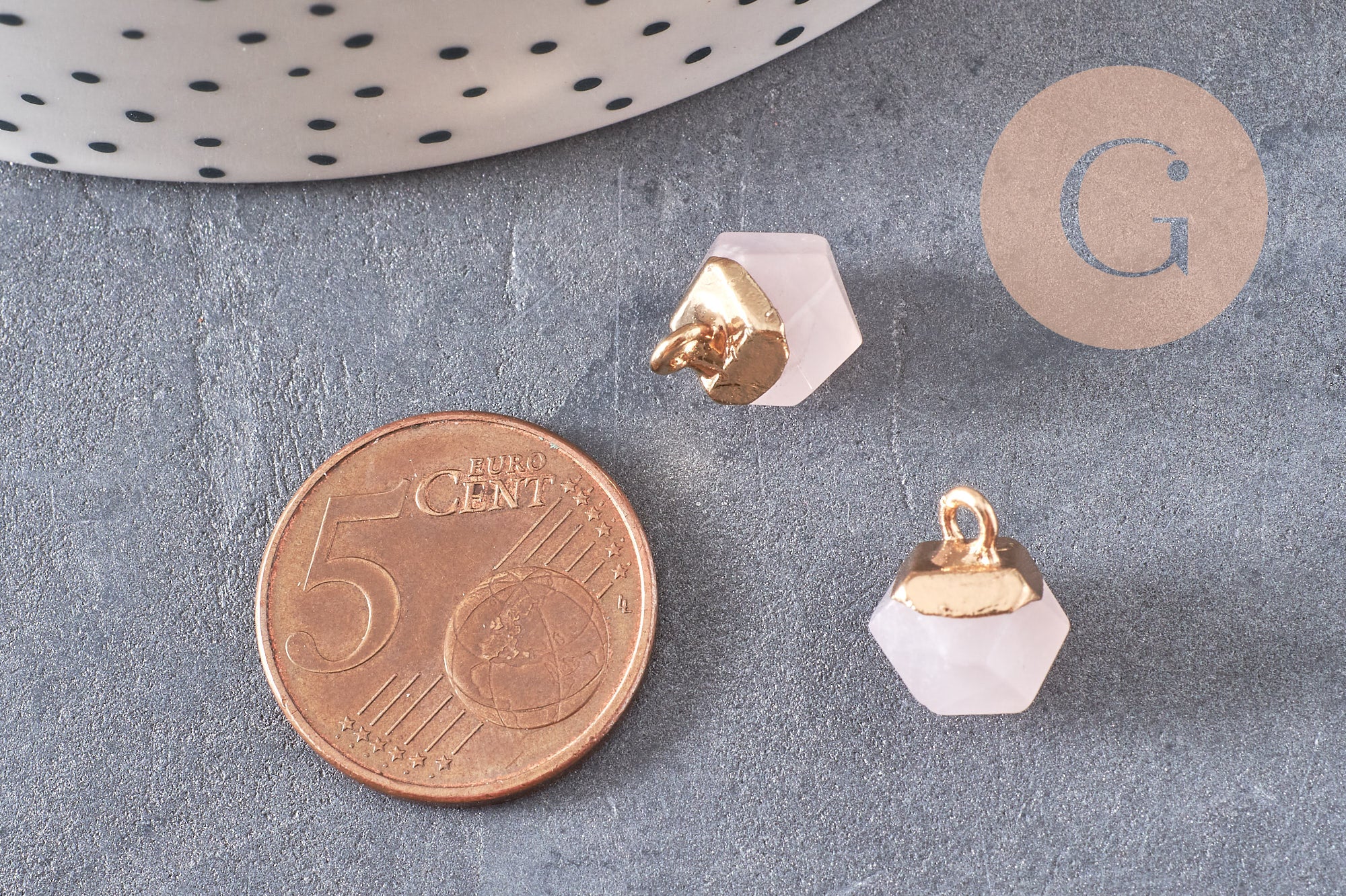 Pendentif hexagone quartz rose11mm, pendentif pierre quartz rose naturel pour création bijoux, x2-G0207