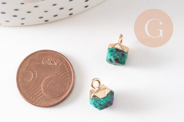 Pendentif hexagone rubis sur Zoisite naturelle fer doré 11mm, x1 (G6859)