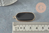 Pendentif hexagone verre noir 37mm pour création bijoux pierre,pendentif collier,pendentif verre, x1 G3144
