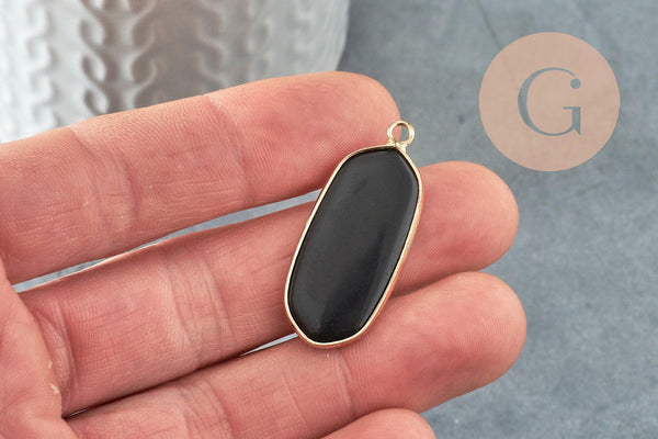 Pendentif hexagone verre noir 37mm pour création bijoux pierre,pendentif collier,pendentif verre, x1 G3144