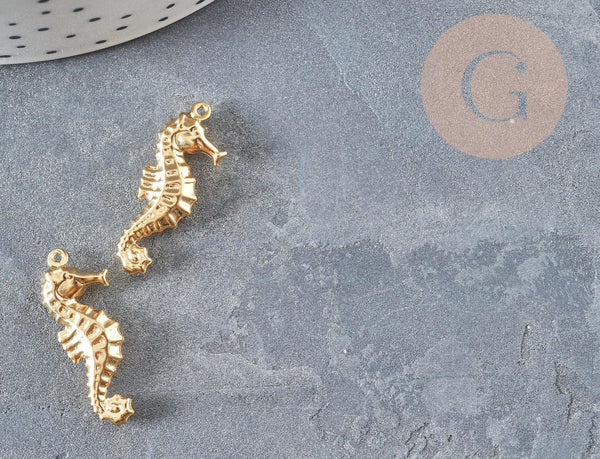 Pendentif hippocampe acier 304 inoxydable doré 26.5mm, x2 (G2893)