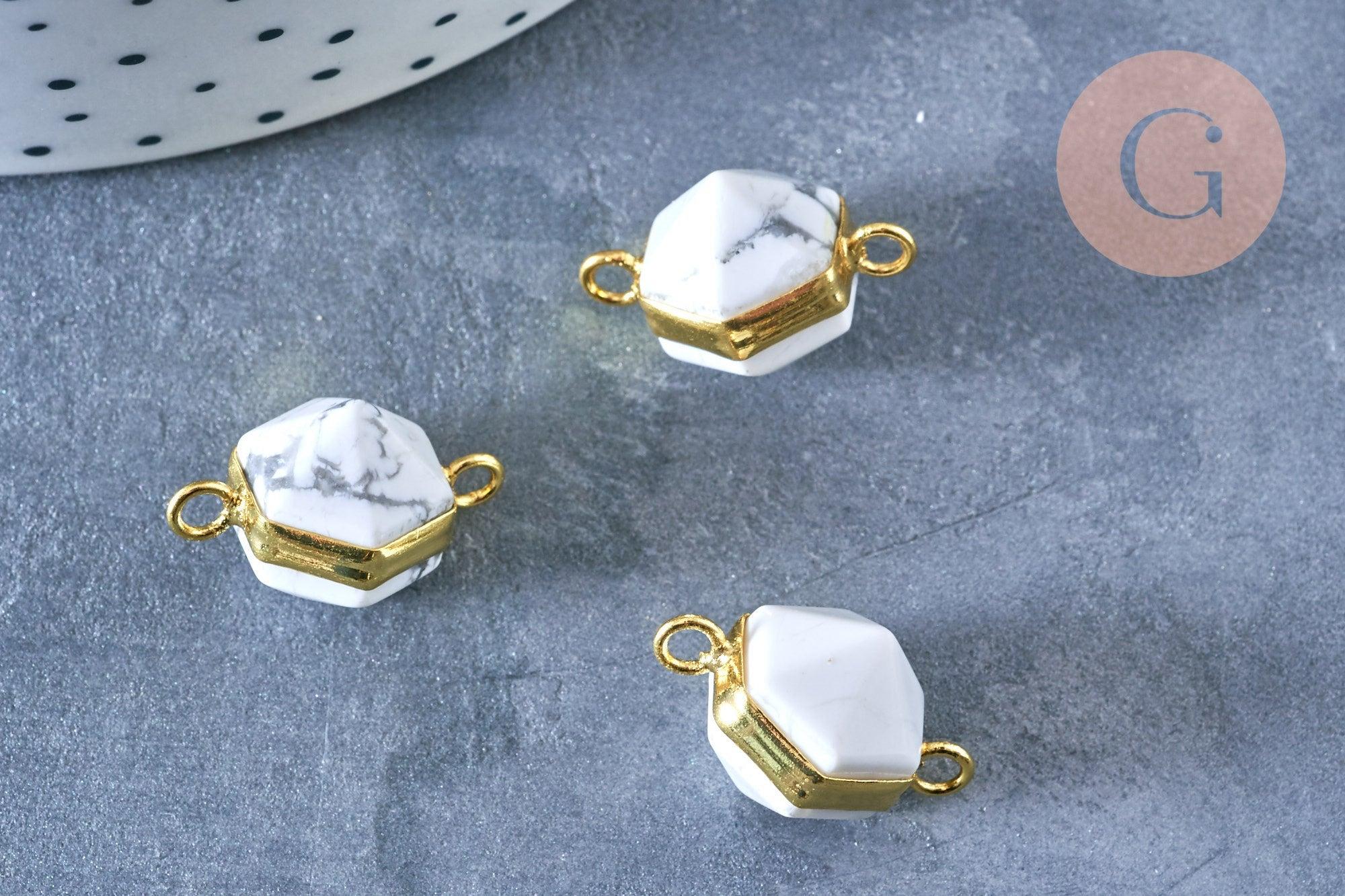 Pendentif howlite naturelle support laiton doré 20mm, bijou pendentif pierre naturelle x1 G6461
