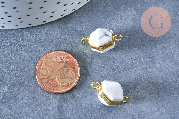 Pendentif howlite naturelle support laiton doré 20mm, bijou pendentif pierre naturelle x1 G6461
