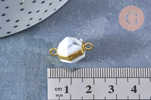 Pendentif howlite naturelle support laiton doré 20mm, bijou pendentif pierre naturelle x1 G6461