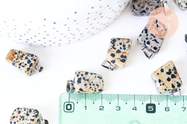 Pendentif jaspe dalmatien roulé acier platine, pendentif pierre acier inoxydable, bijou pendentif pierre naturelle,15-35mm, x1, G5533