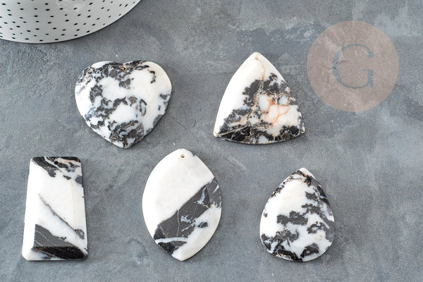 Pendentif jaspe zebra marbré , pendentif pierre naturelle,45-55mm, x1 (G3432)