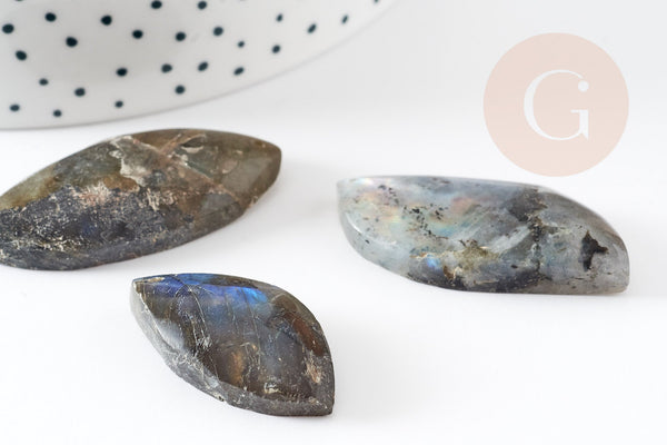 Pendentif labradorite, support argenté, pierre labradorite naturelle, 21-43mm, x1 (G2338)