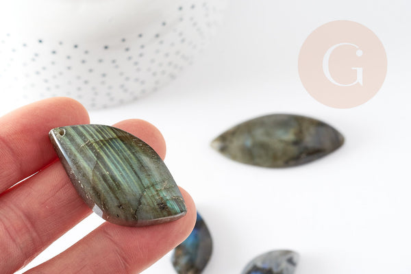 Pendentif labradorite, support argenté, pierre labradorite naturelle, 21-43mm, x1 (G2338)
