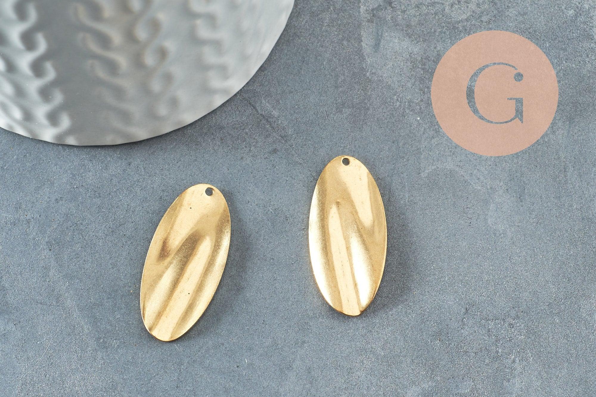 Pendentif laiton brut feuille ovale 32mm, breloques laiton brut sans nickel pour creation pendentif bijoux géométrique, X2 (G4875)