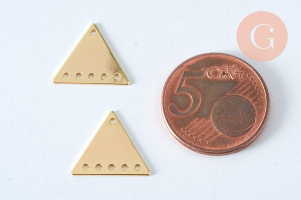 Pendentif laiton doré chandelier triangle 18K 15.5mm, un pendentif doré pour bijoux géométriques, x1 (G6260)