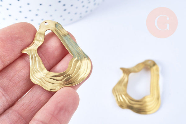 Pendentif laiton doré ovale vague relief striée 40x32mm, x2 (G6538)