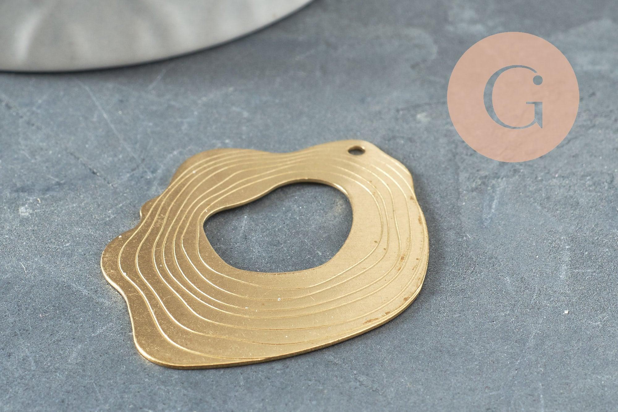 Pendentif laiton doré ovale vague striée 41mm, x2 (G4682)