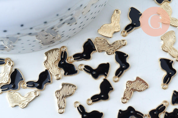 Pendentif lapin zamac doré émail noir 17mm,pendentif doré pour création de bijoux,x 5 G6095