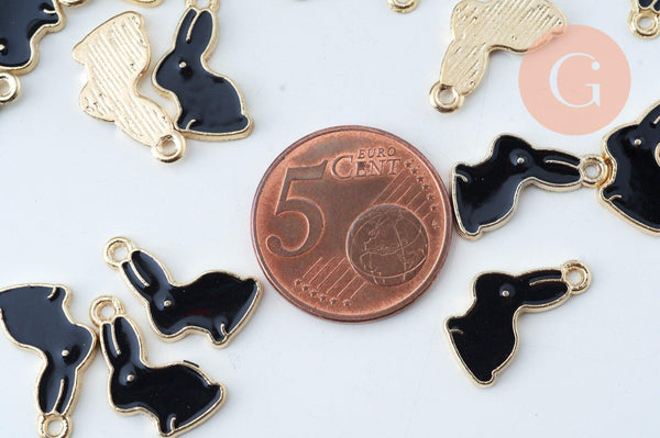 Pendentif lapin zamac doré émail noir 17mm,pendentif doré pour création de bijoux,x 5 G6095