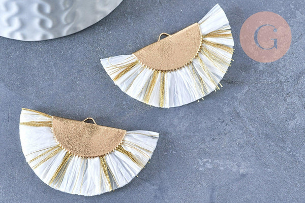 Pendentif large pompon fil blanc or 14mm, pendentif pour création de boucles xxL, x2 (G4136)