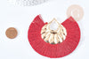 Pendentif large pompon fil rouge foncé support fer doré 85-92mm,pendentif bijoux xxL, x2 (G8375)
