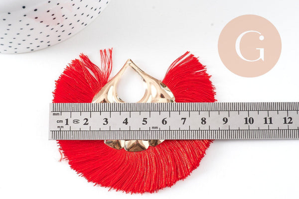Pendentif large pompon fil rouge support doré,pendentif en fil sur support doré, 85-92mm, x 2 (G4534)