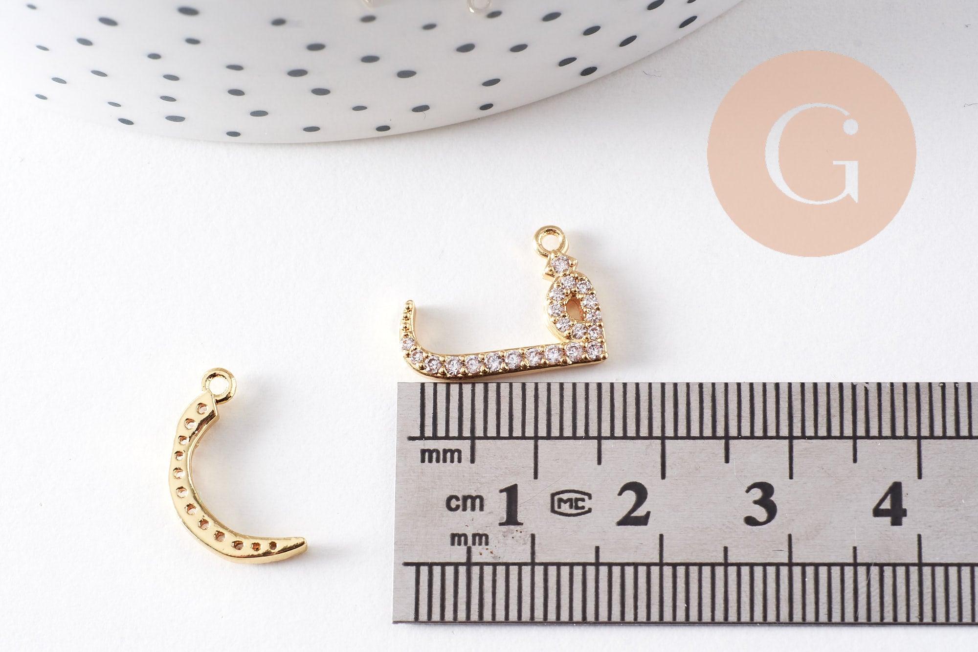 Pendentif lettre arabe cristal blanc laiton doré 18K 15-18mm, x1 (G10494)