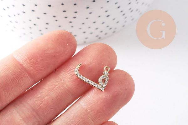 Pendentif lettre arabe cristal blanc laiton doré 18K 15-18mm, x1 (G10494)