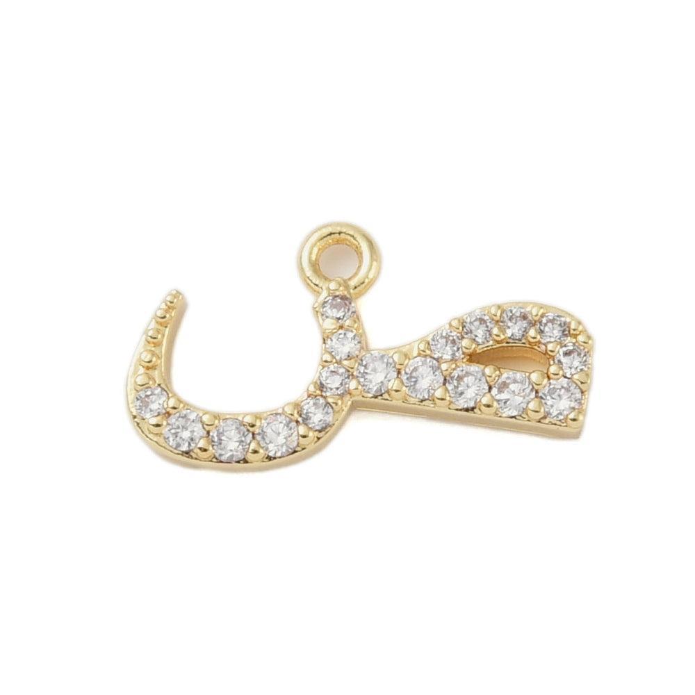 Pendentif lettre arabe cristal blanc laiton doré 18K 15-18mm, x1 (G10494)