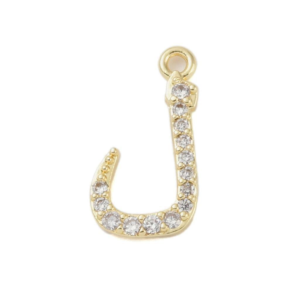 Pendentif lettre arabe cristal blanc laiton doré 18K 15-18mm, x1 (G10494)