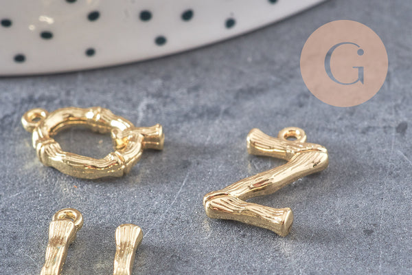 Pendentif lettre bambou zamac doré 18k 14-18mm, x1 (G4810)