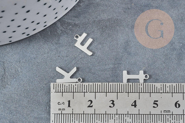 Pendentif lettre initiale acier 201 argenté inoxydable 12.6mm x1 (G8896)