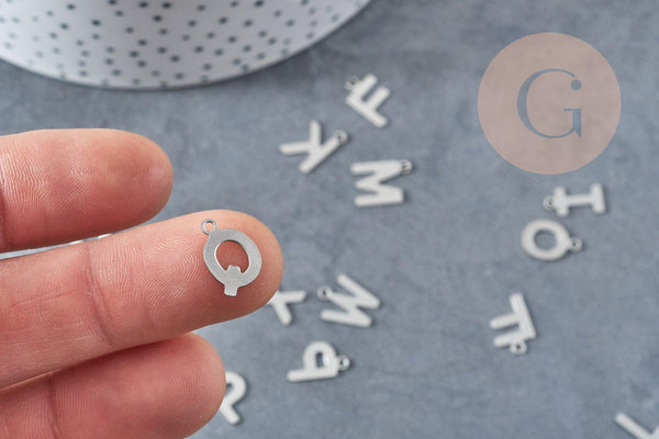 Pendentif lettre initiale acier 201 argenté inoxydable 12.6mm x1 (G8896)