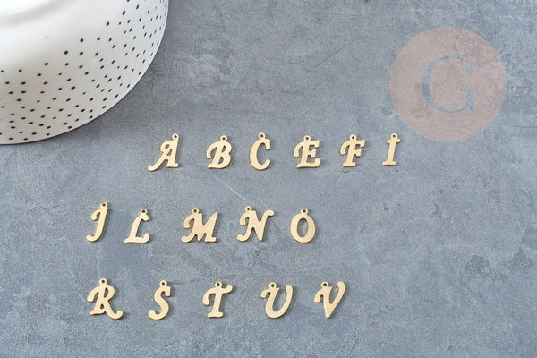 Pendentif lettre initiale acier inoxydable doré 13.5mm, x1 (G4301)