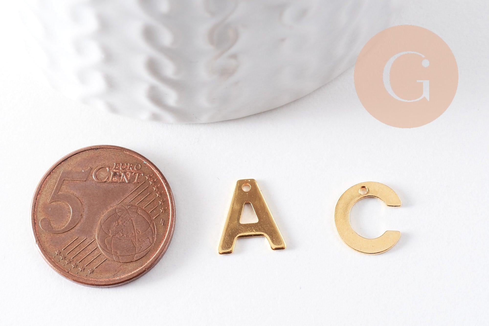 Pendentif lettre initiale alphabet acier inoxydable doré 10mm, x1 (G3071)