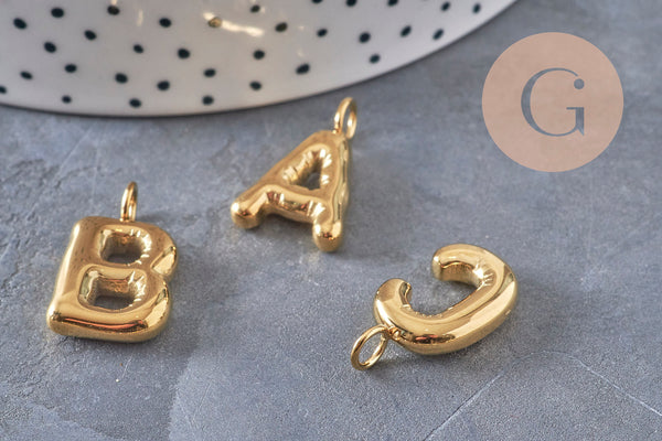 Pendentif lettre initiale ballon acier 304 inoxydable doré IP 24mm, x1 (G10977)