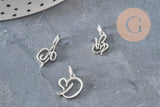 Pendentif lettre initiale stylisé acier inoxydable platine 12.5mm, x1 (G11373)