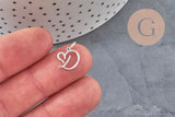 Pendentif lettre initiale stylisé acier inoxydable platine 12.5mm, x1 (G11373)