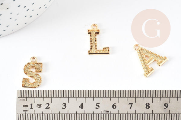 Pendentif lettre zamac doré 18k,pendentif initiale lettre mot prenom,20.5mm, x1 (G5256)