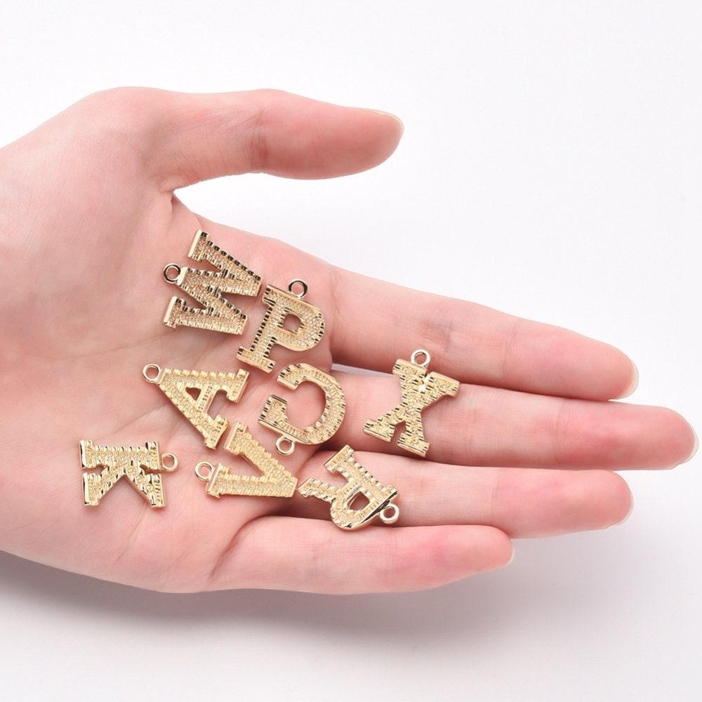 Pendentif lettre zamac doré 18k,pendentif initiale lettre mot prenom,20.5mm, x1 (G5256)