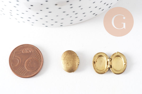 Pendentif locket Ovale porte-photo laiton brut 15mm, fournitures bijoux laiton brut , x1 G6468