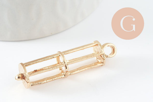 Pendentif locket cage zamac doré, création sautoir, pendentif à ouvrir,41mm, x1 (G3520)