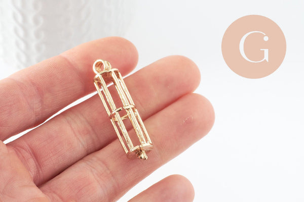Pendentif locket cage zamac doré, création sautoir, pendentif à ouvrir,41mm, x1 (G3520)