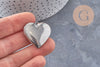 Pendentif locket coeur acier 316 inoxydable platine 29mm, x1 (G10984)