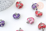 Pendentif locket coeur argenté émaillé, bijoux de grossesse, création bijoux argenté, 17.5mm, x1 G5513