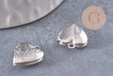 Pendentif locket cœur medaillon laiton argenté, médaillon Vintage, création collier, 15.6mm, x 2 (G3341)