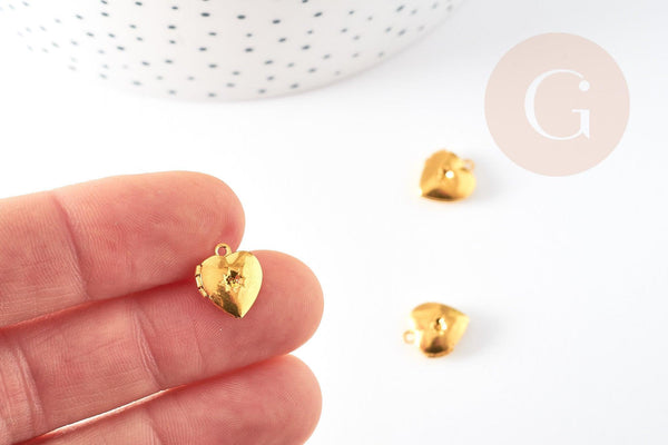 Pendentif locket cœur medaillon laiton brut 12mm, x2 (G6206)