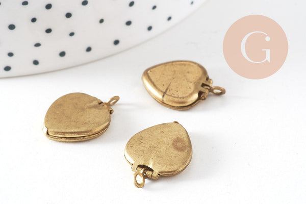 Pendentif locket cœur medaillon laiton brut, médaillon Vintage, création collier, fournitures laiton brut,15mm,lot 5 G4901