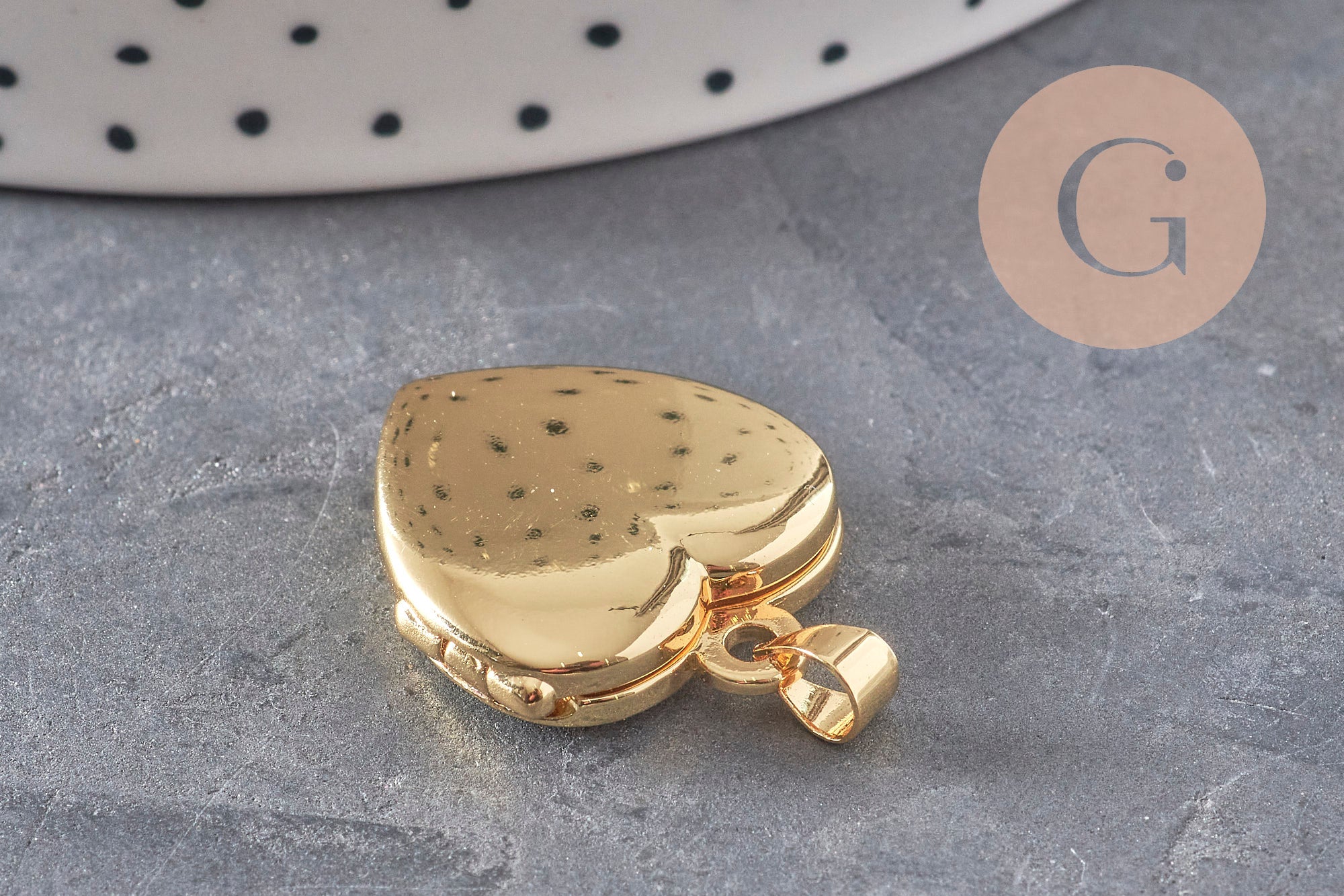 Pendentif locket cœur porte-photo laiton doré 18K 20.5mm, x1 (G11157)