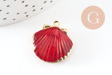 Pendentif locket coquillage laiton doré 18K émaillé 23.5mm, Pendentif création bijoux x1 G9551