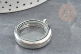 Pendentif locket medaillon verre laiton argenté 35mm, x1 (G9217)