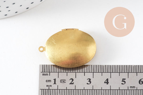 Pendentif locket oval medaillon laiton brut, fournitures créatives, médaillon Vintage, création collier, laiton brut,32mm x 23mm G6668