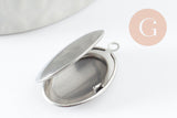 Pendentif locket ovale acier 316 inoxydable platine 24mm, x1 (G9450)