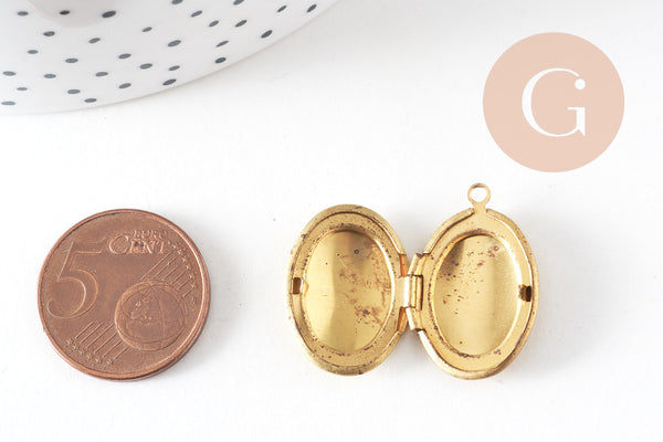 Pendentif locket ovale medaillon laiton brut 24mm, x2 (G0655)