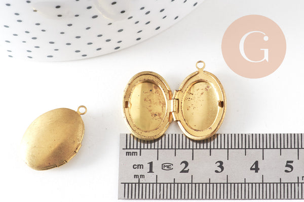Pendentif locket ovale medaillon laiton brut 24mm, x2 (G0655)